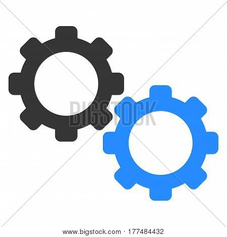 Gears flat vector pictograph. Blue and gray mechanical cogs.