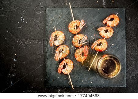 Fried Grilled Shrimp Prawns With White Wine