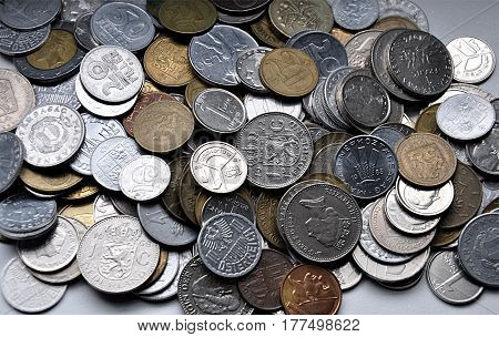 detail view , silver and metal coins