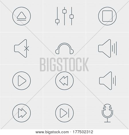 Vector Illustration Of 12 Music Icons. Editable Pack Of Pause, Reversing, Advanced And Other Elements.