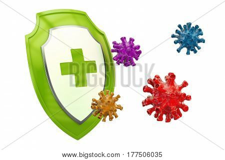 Antibacterial or antivirus shield healthcare concept. 3D rendering
