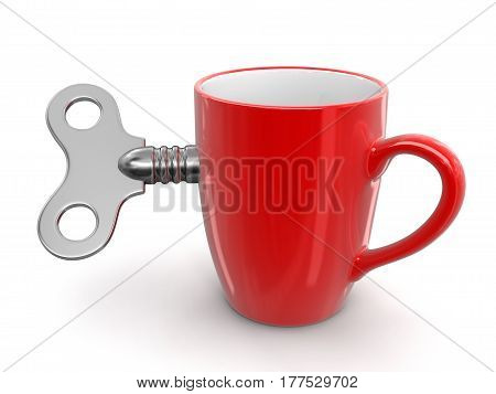 3D Illustration. Cup and Windind key. Image with clipping path