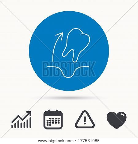 Tooth extraction icon. Dental paradontosis sign. Calendar, attention sign and growth chart. Button with web icon. Vector