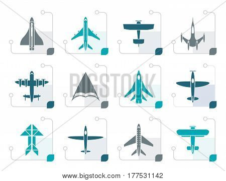 Stylized different types of plane icons - vector icon set