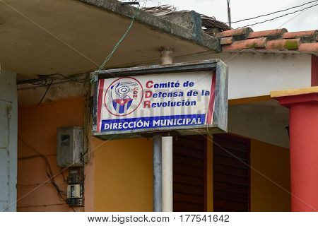 Havana, Cuba - January 7 2017: Revolutionary propaganda CDR sign representing the Committee for the Defense of the Revolution in Vinales Cuba.