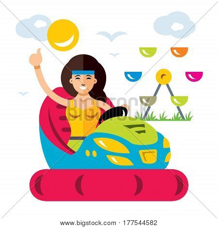 Girl drives a car bumper. Isolated on a white background