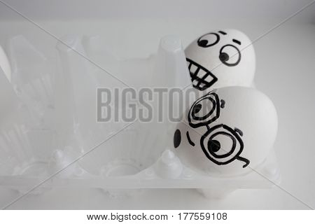 Eggs Are Funny With Faces. Concept Fear Fear