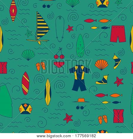 Windsurfing Seamless Pattern.