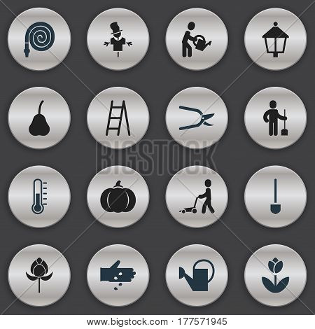 Set Of 16 Editable Agriculture Icons. Includes Symbols Such As Temperature, Bailer, Stairway And More. Can Be Used For Web, Mobile, UI And Infographic Design.