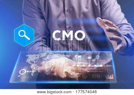 Business, Technology, Internet And Network Concept. Young Businessman Working On A Virtual Screen Of