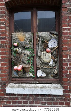 Cleres France - june 23 2016 : a funny window in the village center