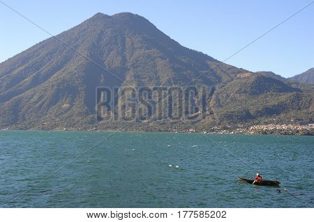 Lake Atitlan With Vulcano San Pedro