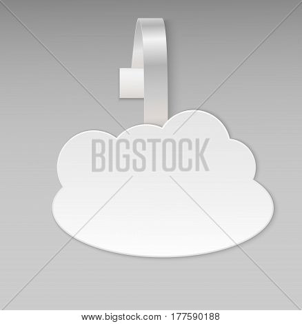 Empty vector blank shape white cloud paper plastic price wobbler front view. Advertising price stickers for hot offers on-line provider, computer service. Vector illustration. Big data cloud.