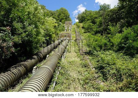 penstock water pipes in a hydroelectric power plant