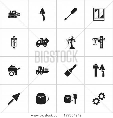 Set Of 16 Editable Structure Icons. Includes Symbols Such As Balcony, Turn-Screw, Crane And More. Can Be Used For Web, Mobile, UI And Infographic Design.