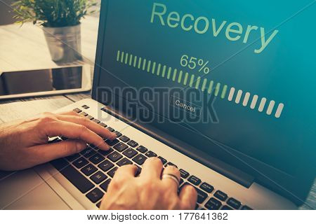 data backup restoration recovery restore browsing plan network corporate networking reserve business concept