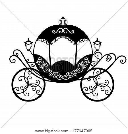 Decorative brougham. Wedding carriage. Coach. Vintage carriage isolated on white background. Also suitable for invitation card. Vector illustration.
