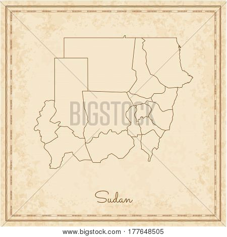 Sudan Region Map: Stilyzed Old Pirate Parchment Imitation. Detailed Map Of Sudan Regions. Vector Ill