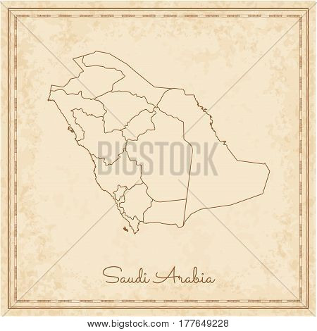 Saudi Arabia Region Map: Stilyzed Old Pirate Parchment Imitation. Detailed Map Of Saudi Arabia Regio