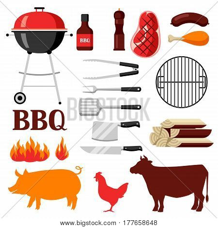 Bbq set of grill objects and icons.
