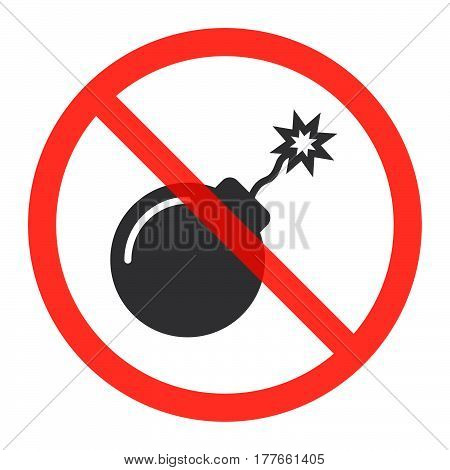 Explosive icon in prohibition red circle No bombs ban sign forbidden symbol. Vector illustration isolated on white