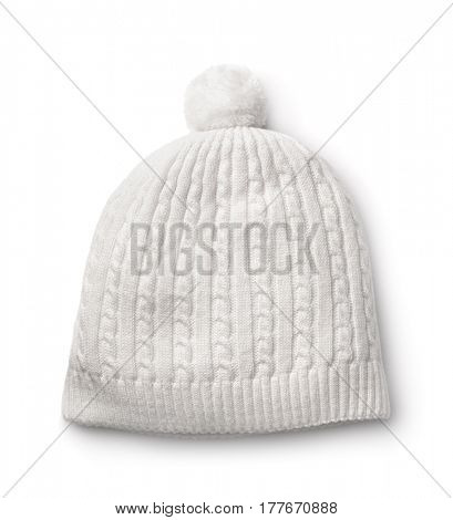 White winter knitted cap isolated on white