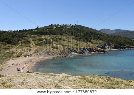 Beach Of De Ras Cape In Colera, Costa Brava, Girona Province, Catalonia, Spain
