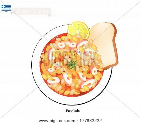 Greek Cuisine Fasolada or Bean Soup made with Cannellini Beans Olive Oil and Vegetables. The National Dish of Greece.