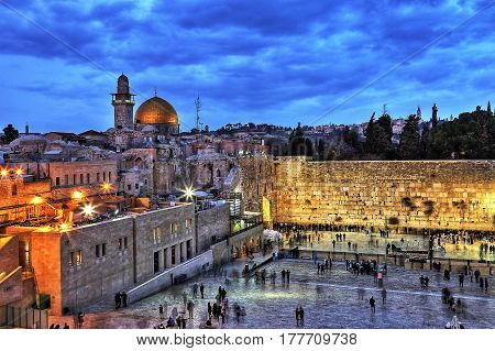 The Temple Mount - Western Wall and the golden Dome of the Rock in the old city of Jerusalem Israel