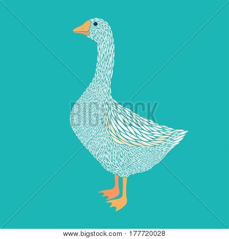 White goose icon isolated on blue background.