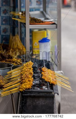 Chicken Satay Sticks Being Cooked