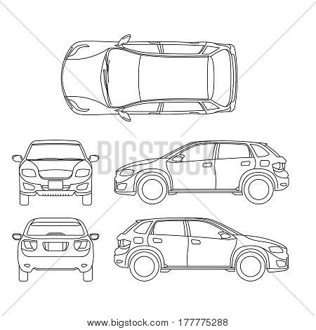 Offroad suv auto outline vector vehicle. Car model suv, illustration of suv automobile blueprint scheme