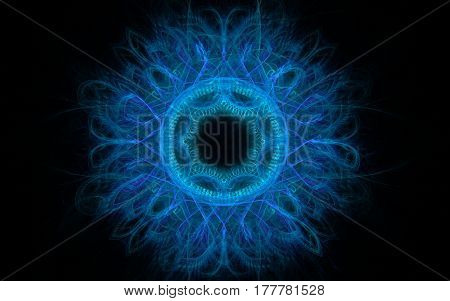 Image of an abstract blue circle with shaggy edges on a black background
