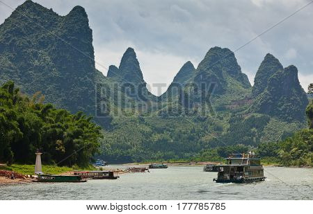 boats on the river Li  Guilin south China in summer