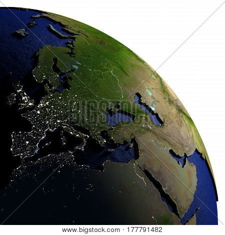 Emea Region On Model Of Earth With Embossed Land