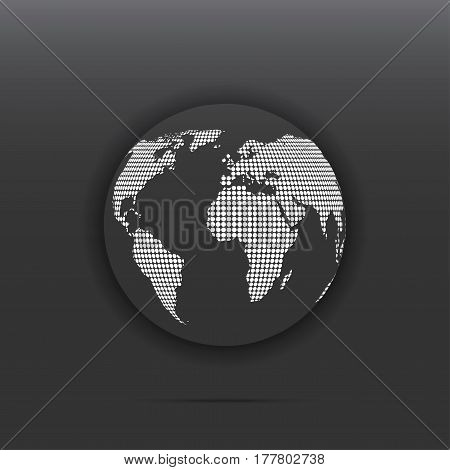 Globe icon dotted white color vector illustration isolated on dark background