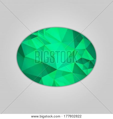 Abstract emerald ellipse shape filled shades of green color and isolated on gray background.
