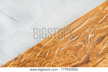 Grey marble natural stone and olive wood combined background