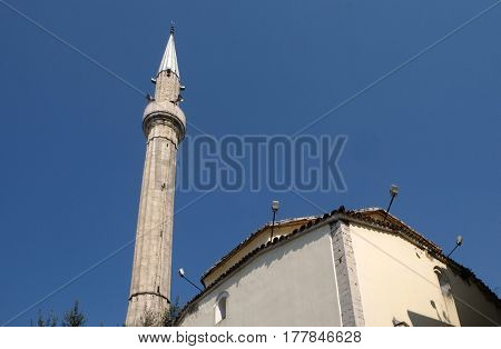 TIRANA, ALBANIA - SEPTEMBER 27: The Et'hem Bey Mosque on Skanderbeg Square, Tirana, Albania on September 27, 2016.