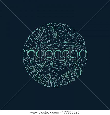Hand Drawn Concept With Symbols Of Indonesia.