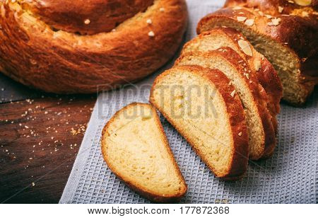 Greek Tsoureki On Wooden Background