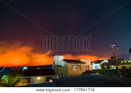 CUERNAVACA / MEXICO - MARCH 22 2017: Forest fire intensified by the winds covers wide region of the State of Mexico and Morelos. Col. del Bosque Cuernavaca Morelos Mexico.