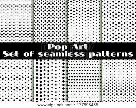 Dotted, Pop Art Seamless Pattern Background. Black White Color. Set Vector Illustration