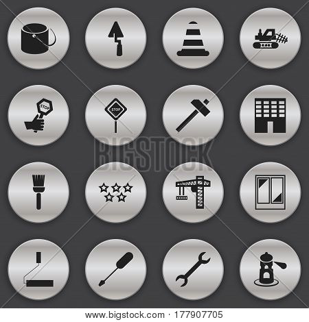 Set Of 16 Editable Structure Icons. Includes Symbols Such As Pail, Seamark, Architecture And More. Can Be Used For Web, Mobile, UI And Infographic Design.