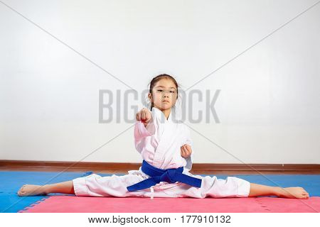 Children During Training In Karate. Fighting Position