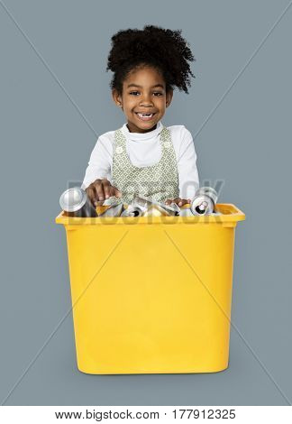 African Descent Girl holding Plastic Container