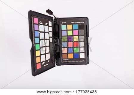 Gomel, Belarus - 23 March 2017: X-rite Color Checker Passport.