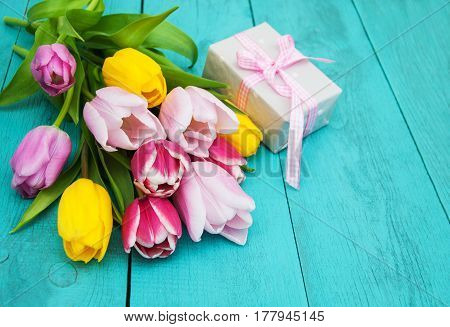 Spring Tulips Flowers And Gift Box