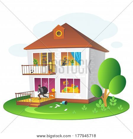 Illustration with burglary of a dwelling for companies insuring the property.
Colorful illustration for design projects: websites, banners, leaflets, posters and cards.