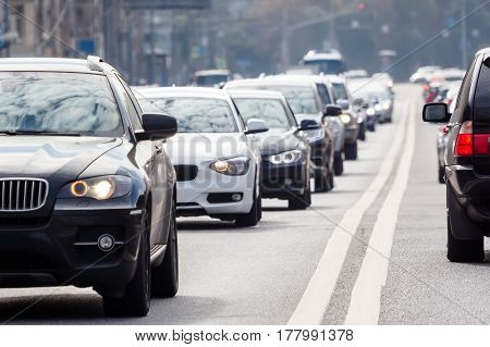 Zoom view of the congested road full of cars